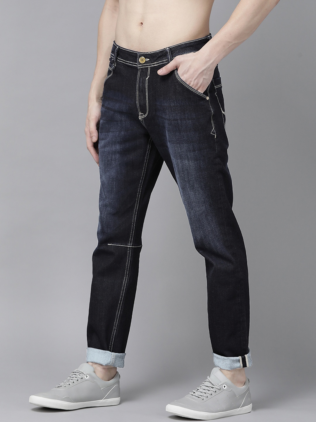 

Roadster X Discovery Adventures Men Navy Blue Slim Tapered Light Fade Hyper Stretch Jeans
