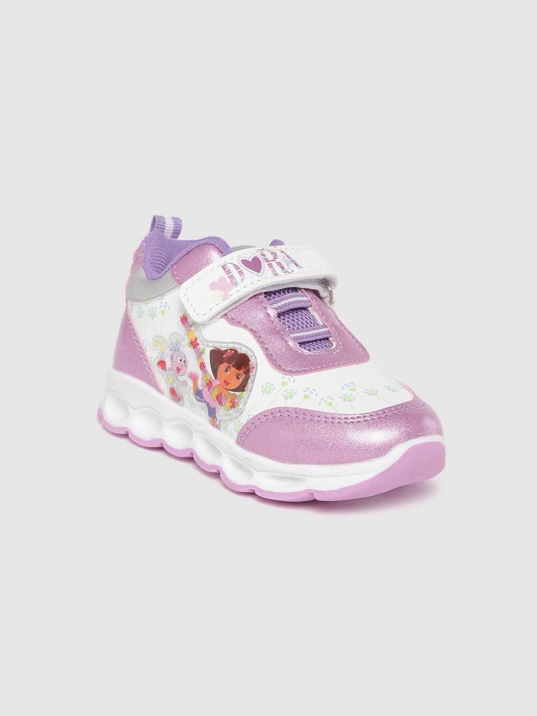 

toothless Girls White & Purple Dora Print Walking Shoes