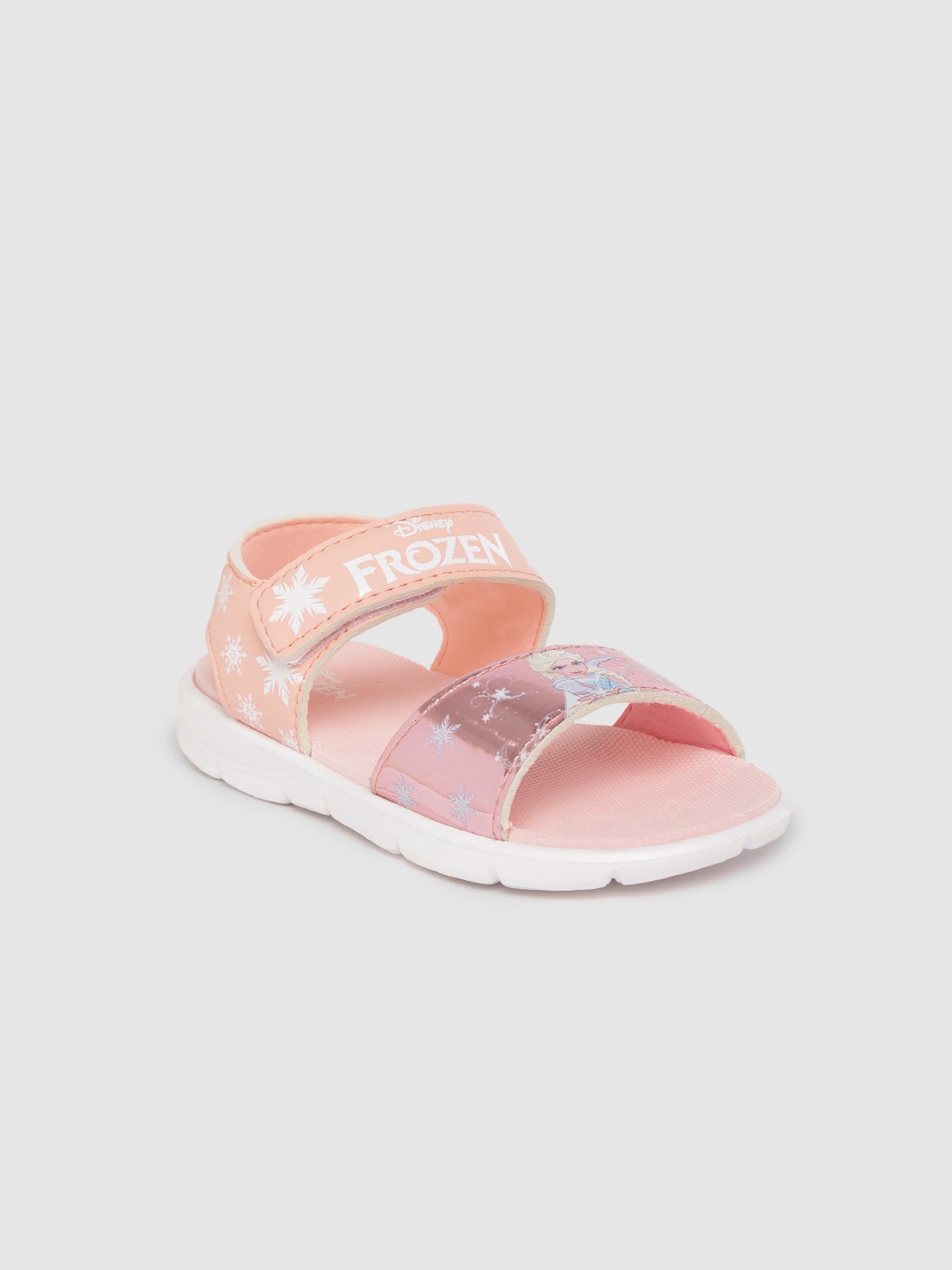 

toothless Girls Peach-Coloured & Blue Print Patent Finish Frozen Open Toe Flats