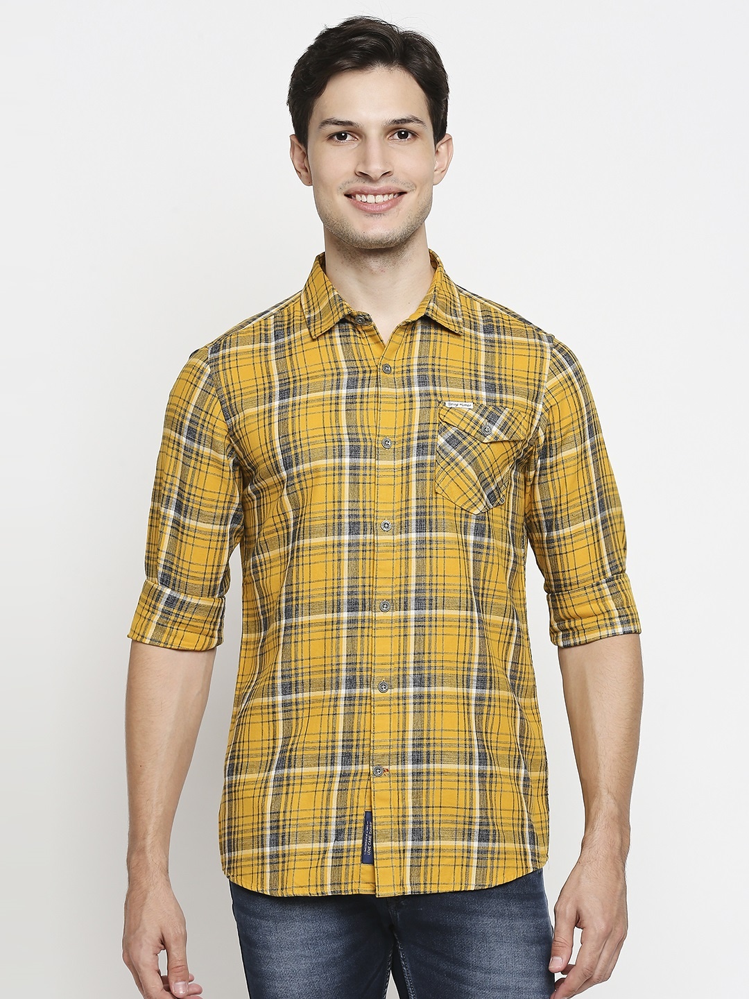 

Being Human Men Yellow Slim Fit Tartan Checks Checked Casual Shirt