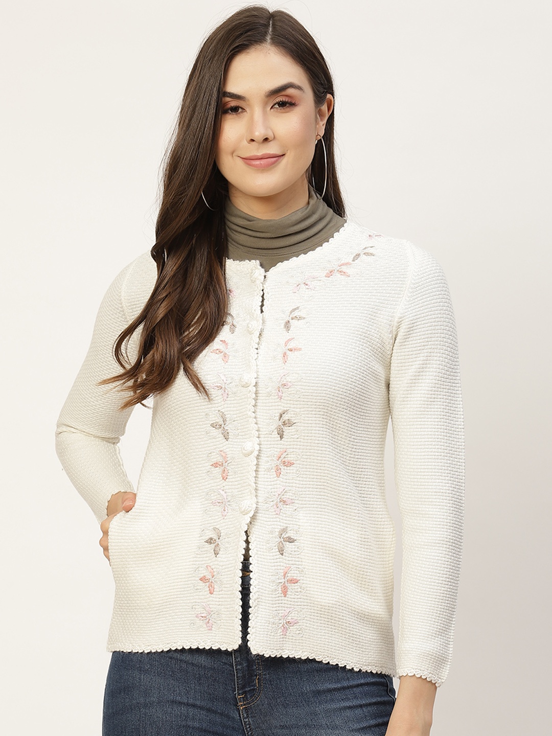 

APSLEY Women White Embroidered Cardigan