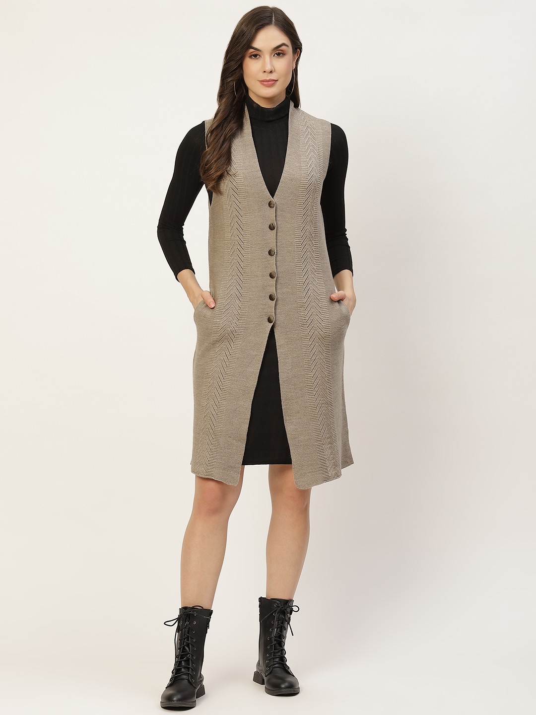 

APSLEY Women Beige Longline Cardigan