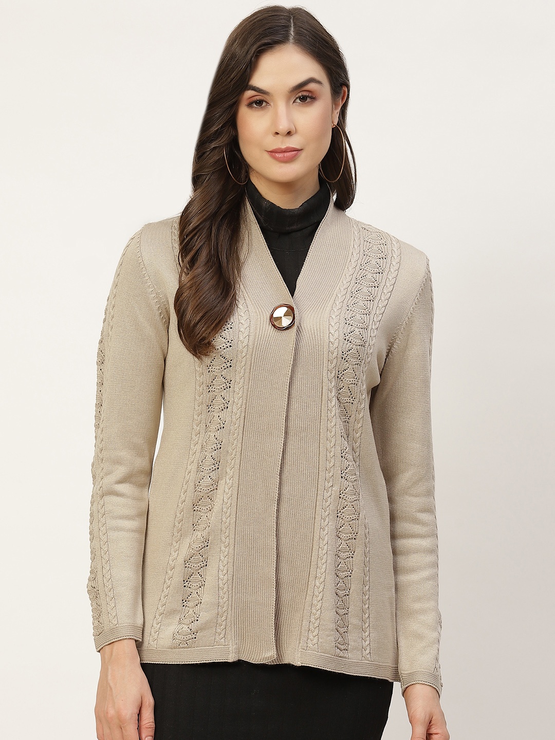 

APSLEY Women Beige Solid Cardigan
