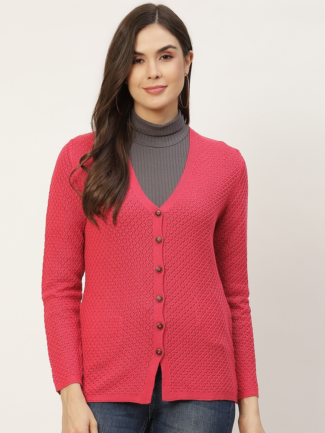 

APSLEY Women Magenta Self Design Cardigan