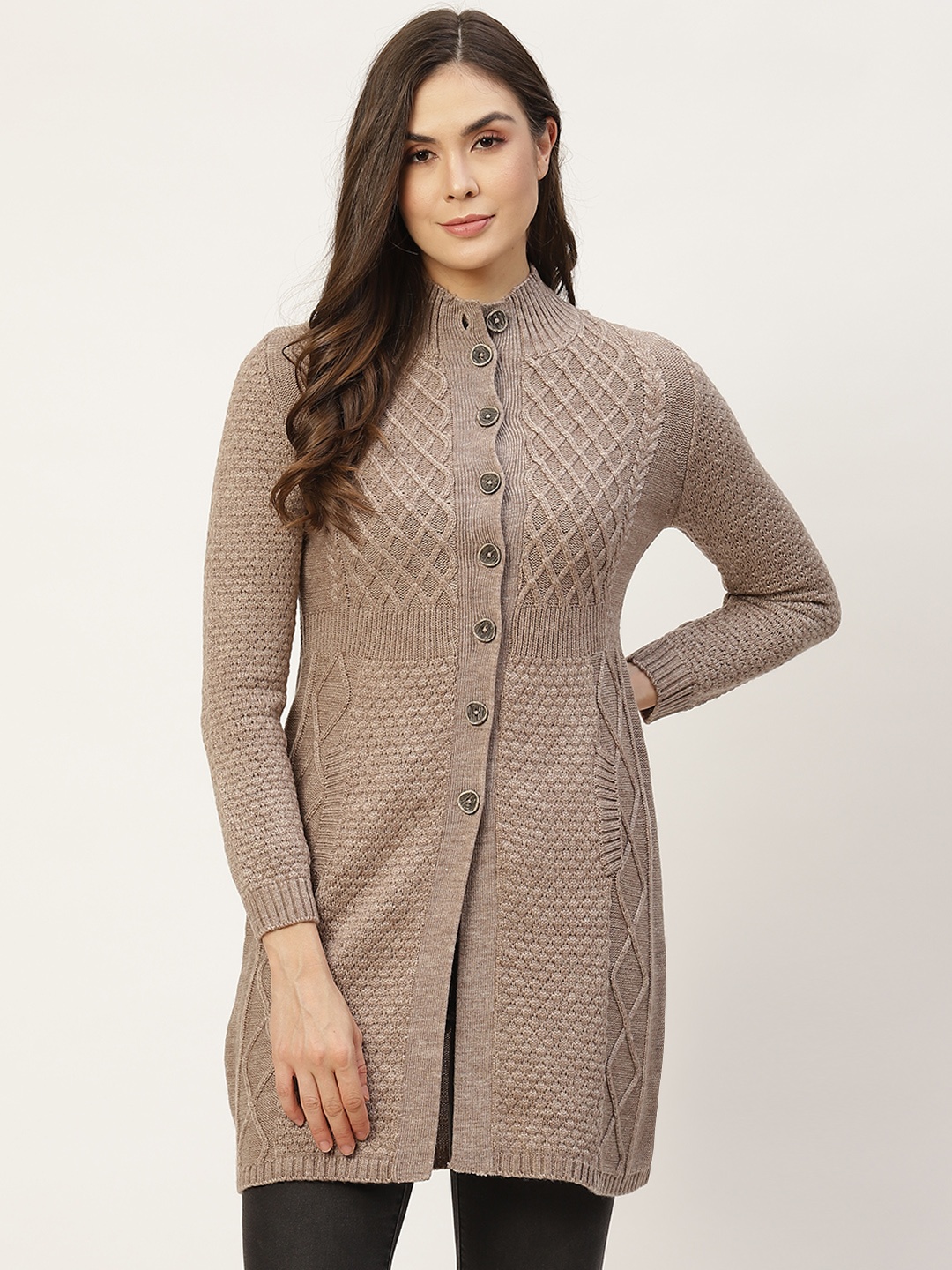 

APSLEY Women Brown Cable Knit Longline Cardigan