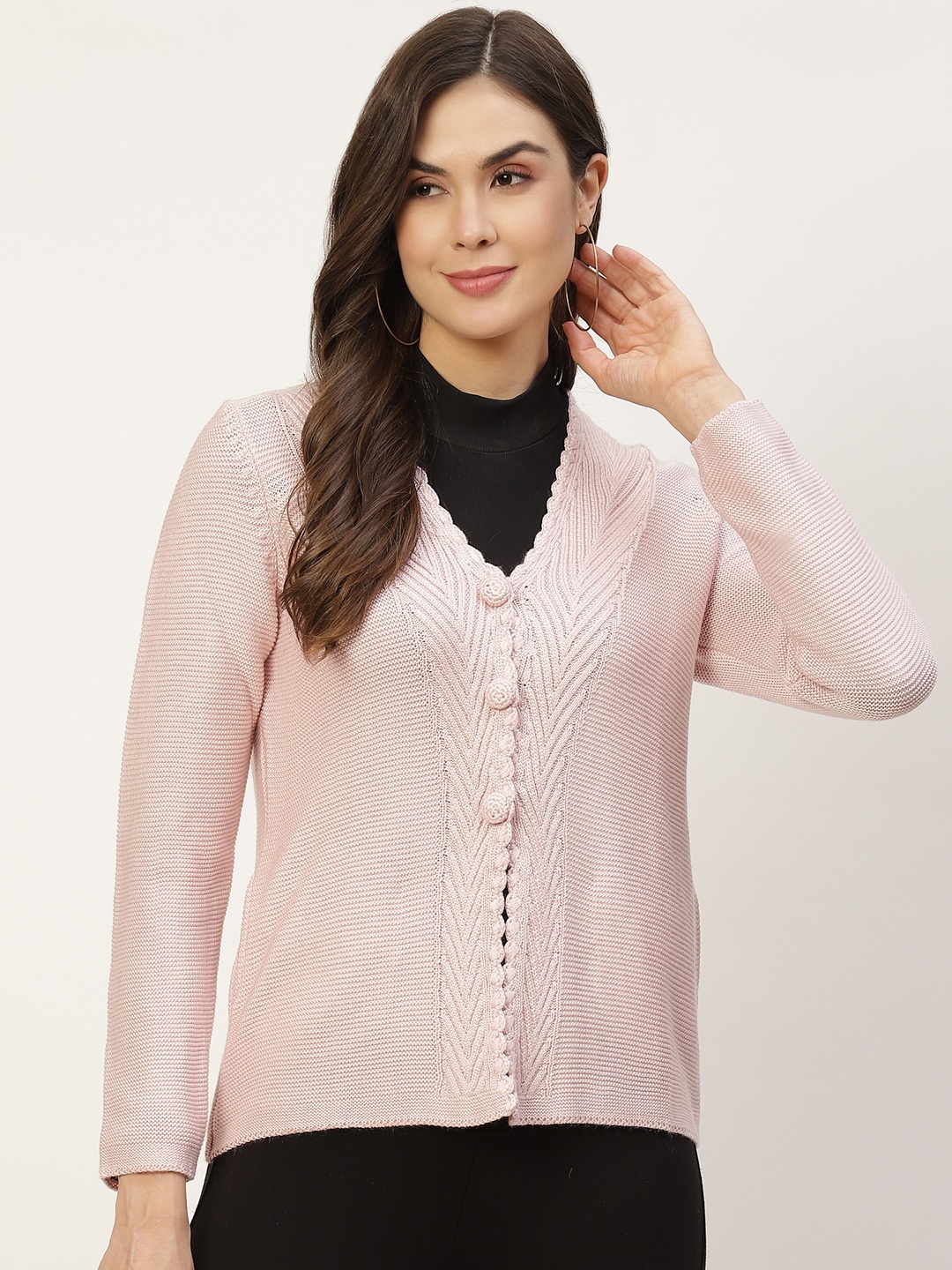 APSLEY Women Pink Solid Cardigan