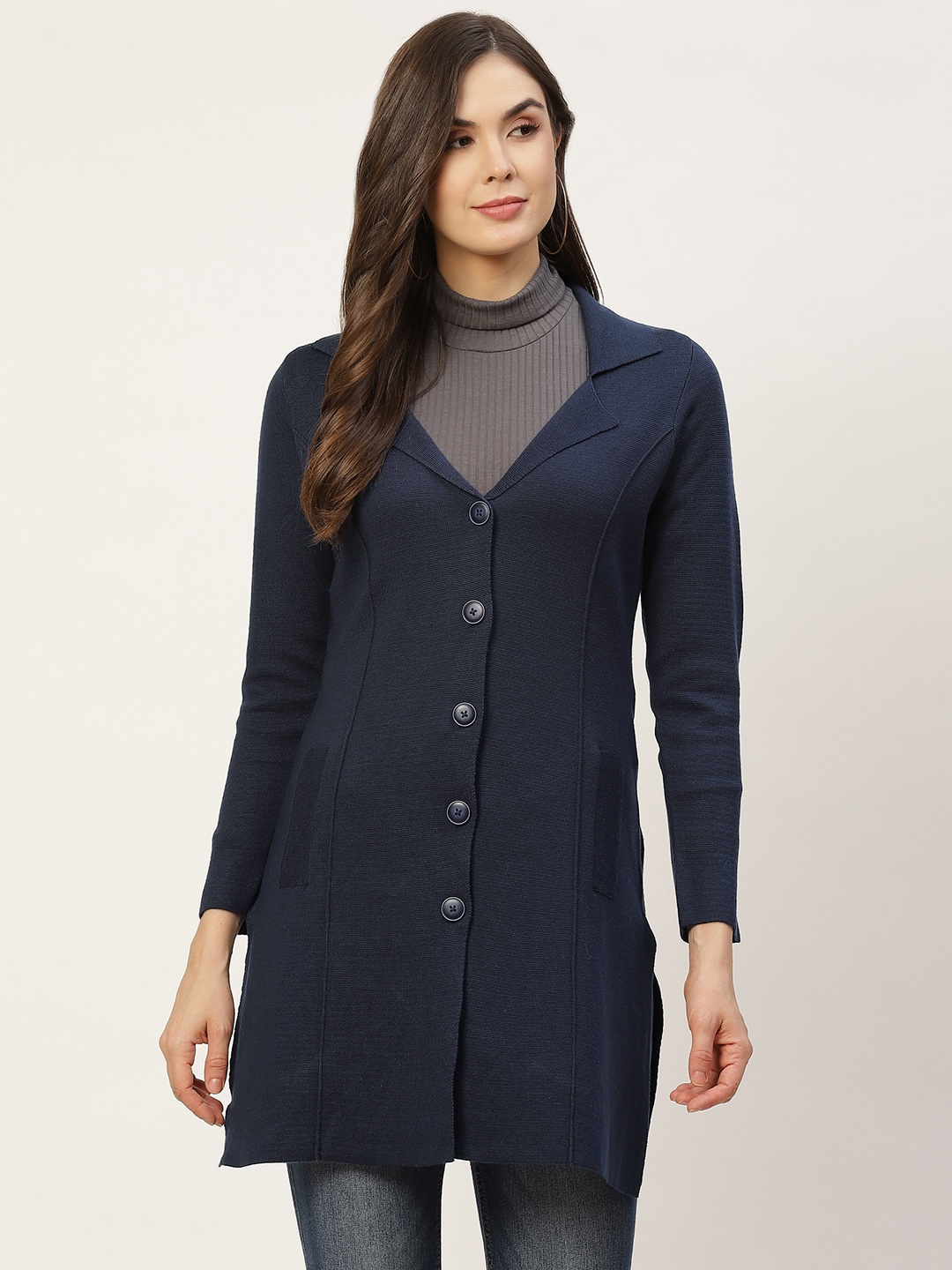 

APSLEY Women Navy Blue Longline Cardigan