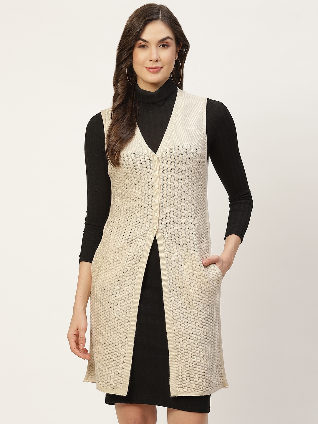 

APSLEY Women Beige Longline Cardigan