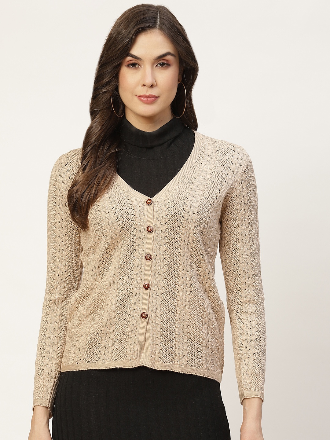 

APSLEY Women Beige Open Knit Cardigan