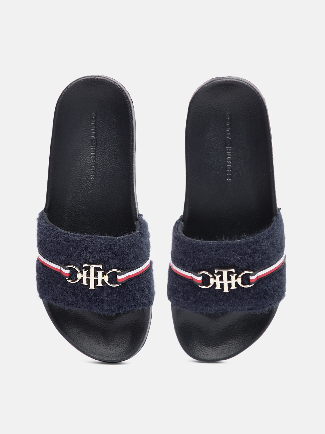 

Tommy Hilfiger Women Navy Blue & Black HARDWARE POOL Sliders