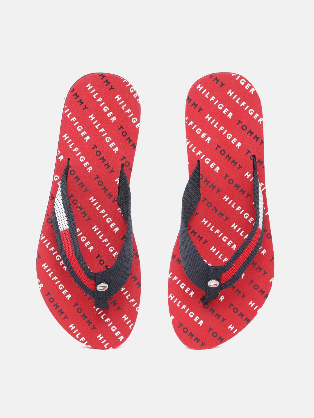 

Tommy Hilfiger Women Navy Blue & Red Brand Logo Print Thong Flip-Flops