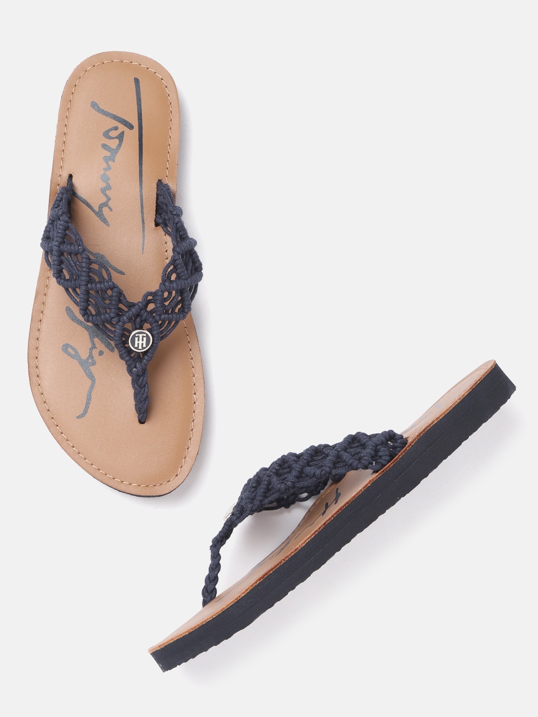 

Tommy Hilfiger Women Navy Blue Crochet Design Open Toe Flats