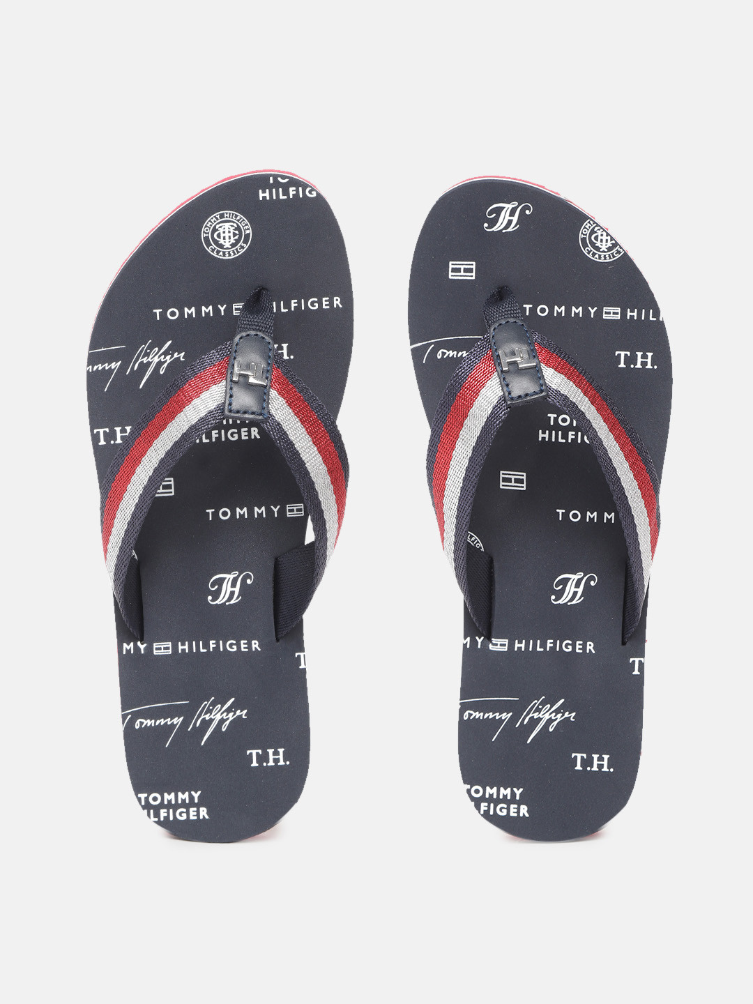 

Tommy Hilfiger Women Navy Blue & Red Brand Logo Print Thong Flip-Flops