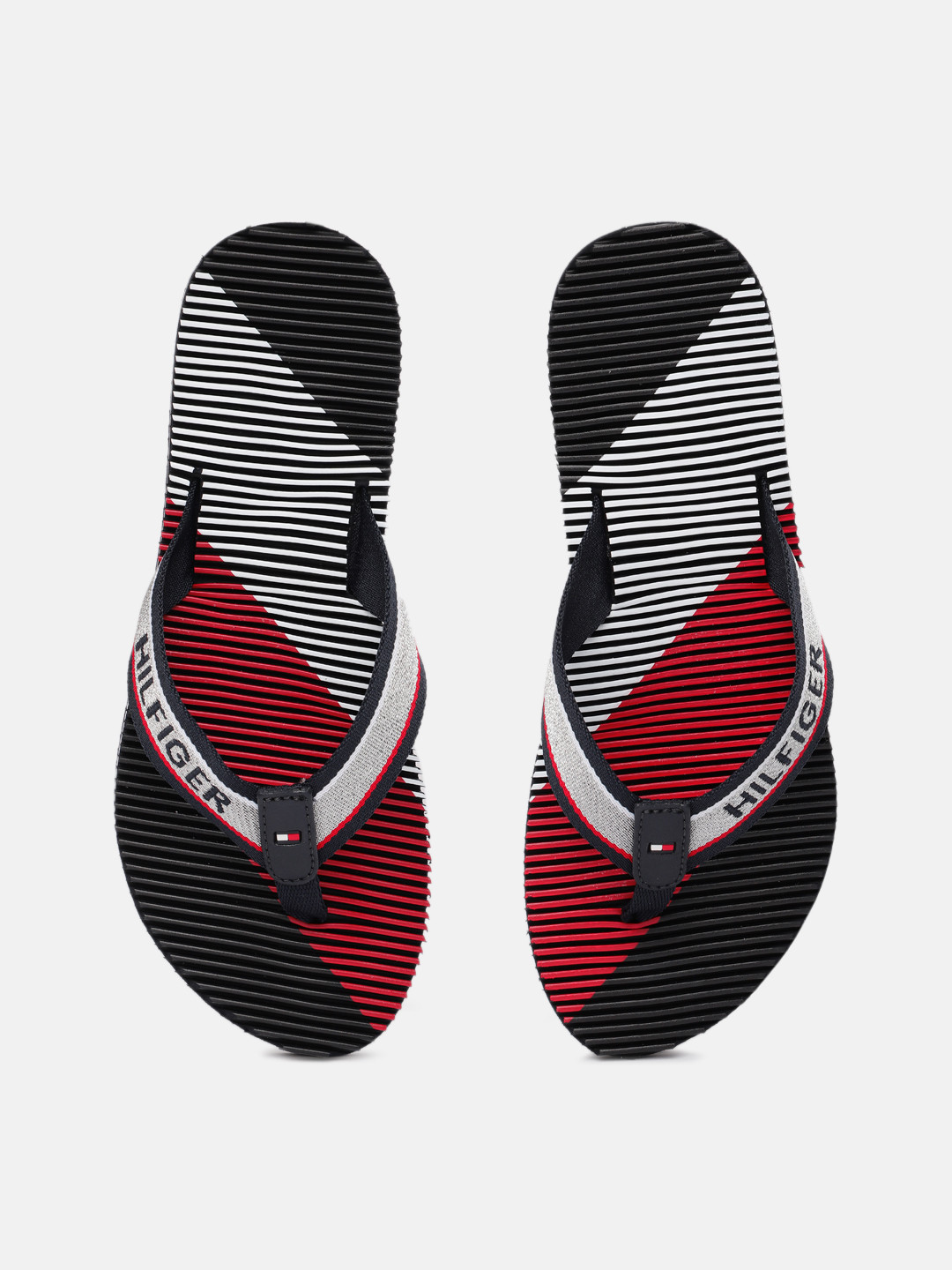 

Tommy Hilfiger Women Black & Grey Striped Thong Flip-Flops