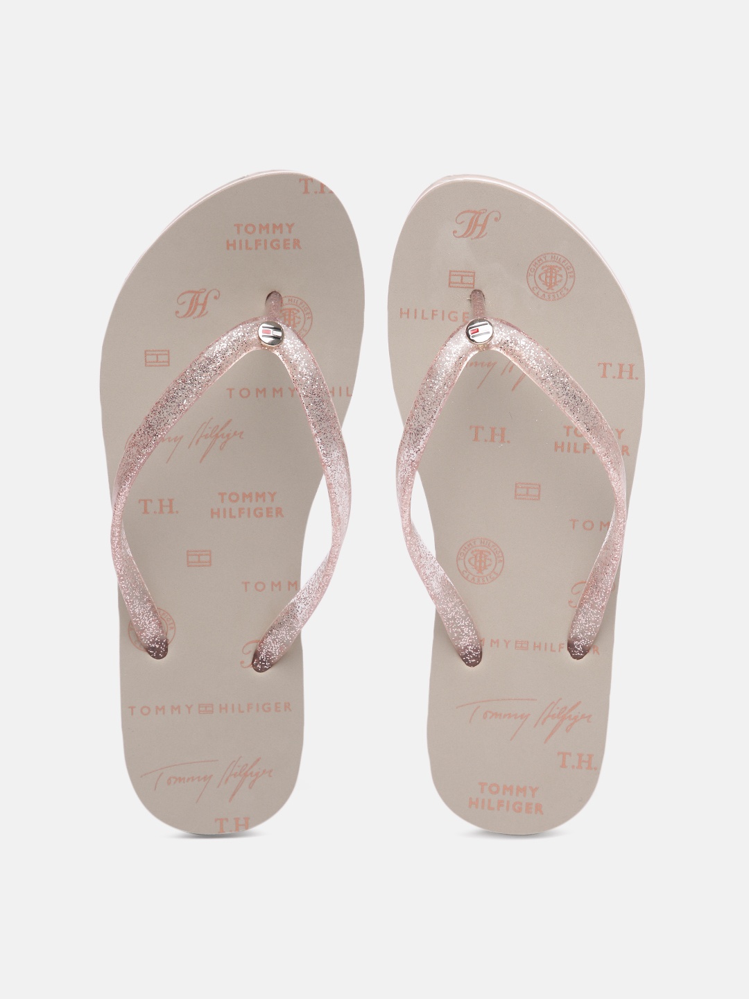 

Tommy Hilfiger Women Pink GLITTER FLAT LOGO Printed Thong Flip-Flops