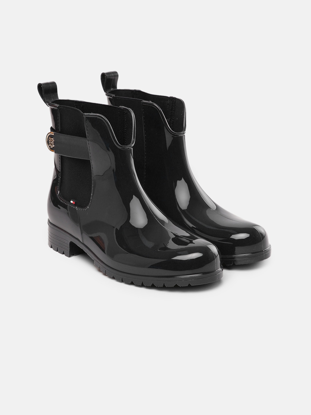 

Tommy Hilfiger Women Black Solid HARDWARE Mid-Top Heeled Chelsea Boots