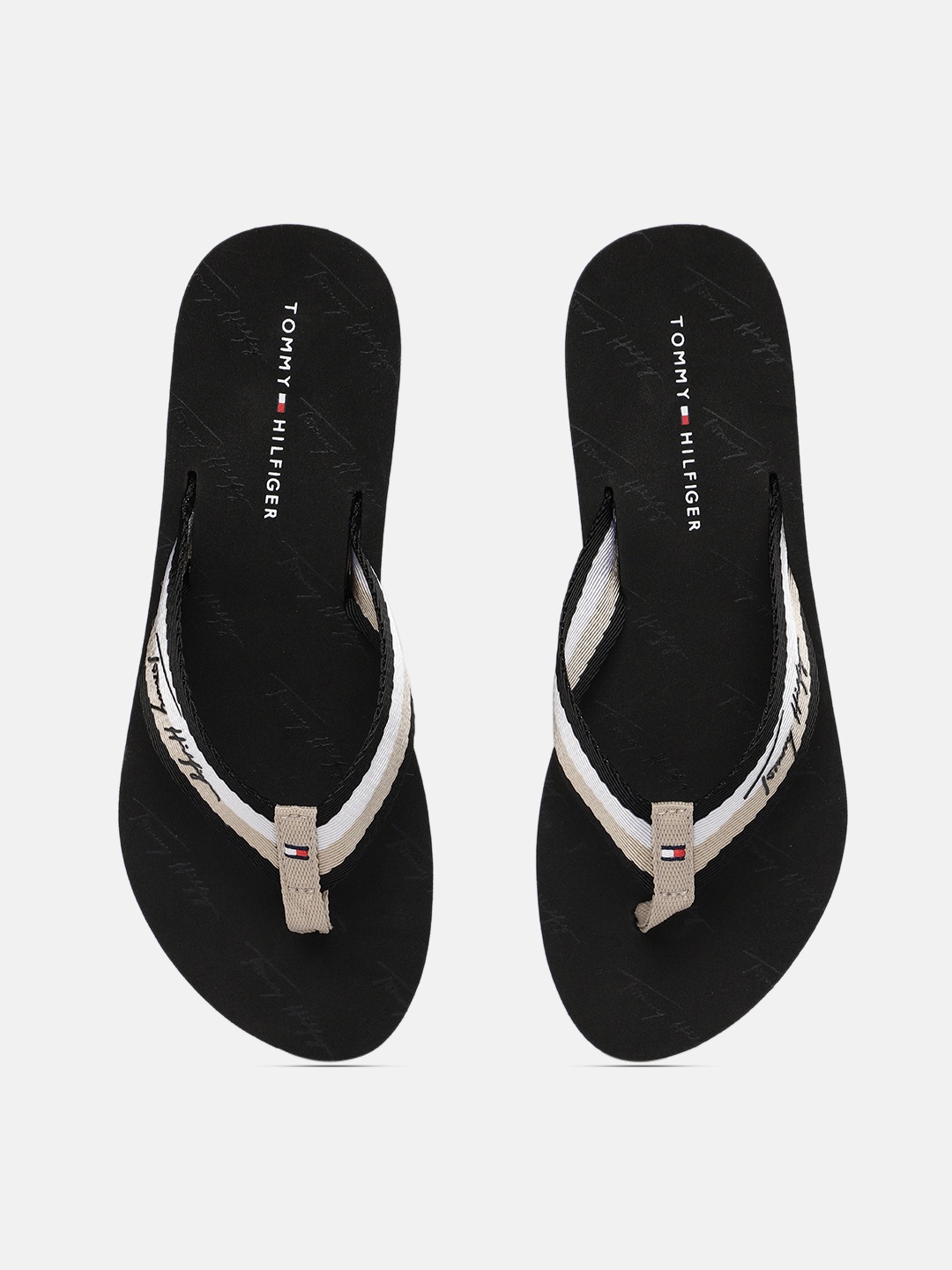

Tommy Hilfiger Women Black & Beige Ego Beach Striped Thong Flip-Flops