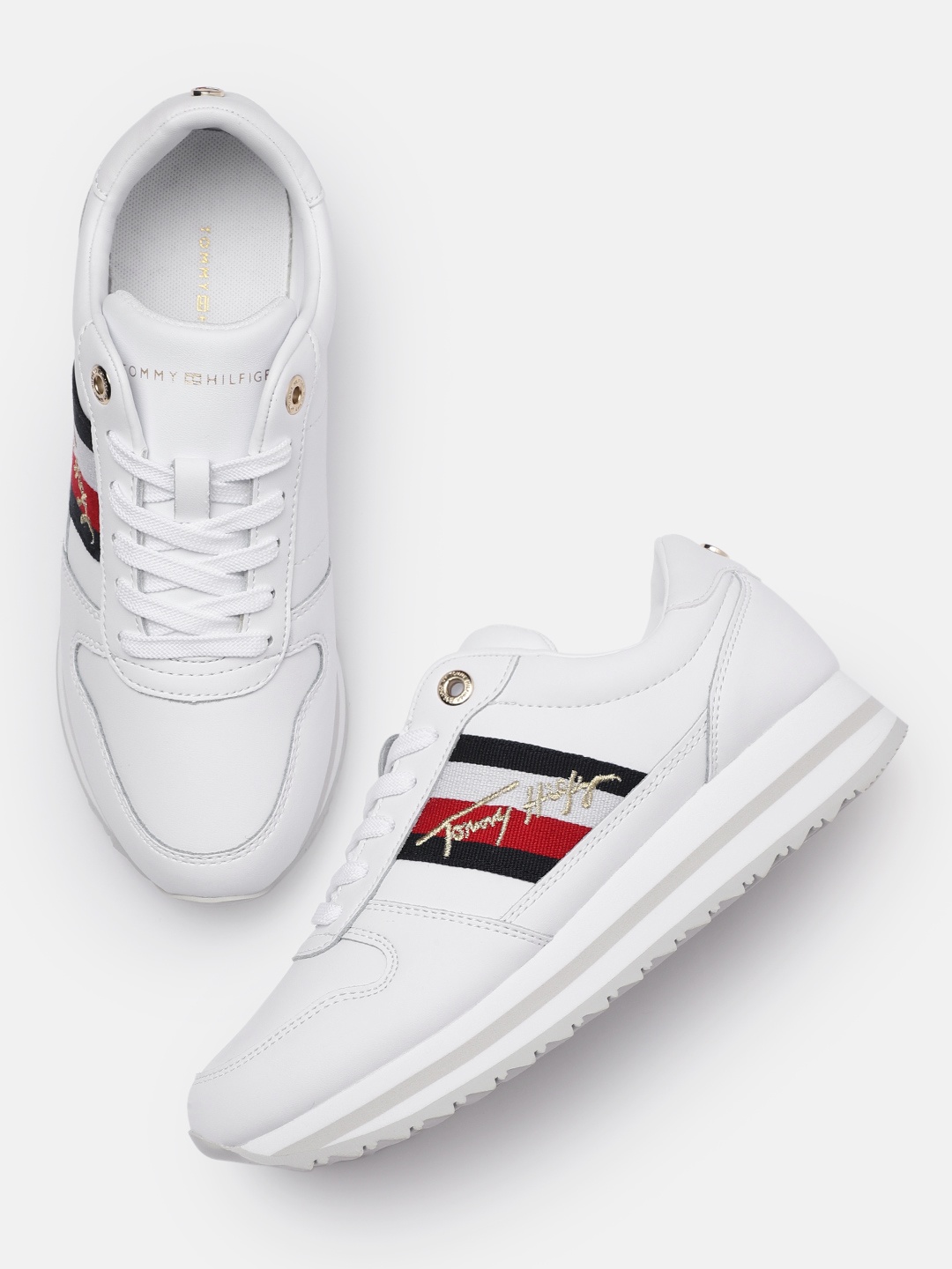 

Tommy Hilfiger Women White Solid Leather Regular Th Signature Runner Sneakers
