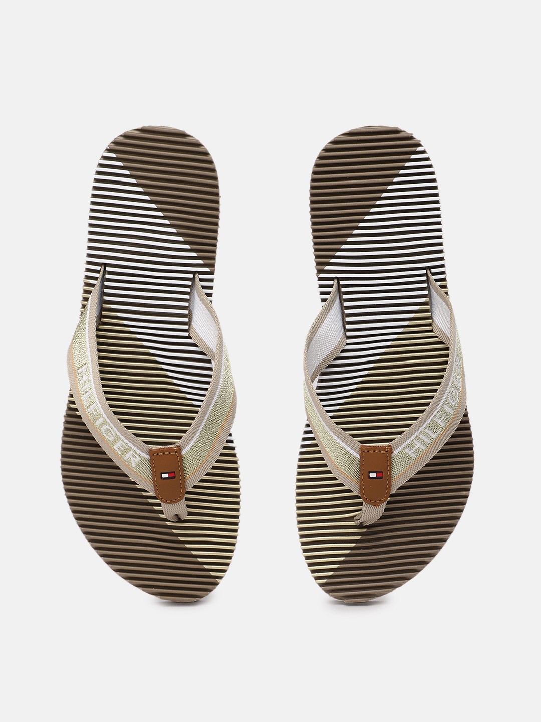 

Tommy Hilfiger Women Beige & White Bold Striped Beach Thong Flip-Flops