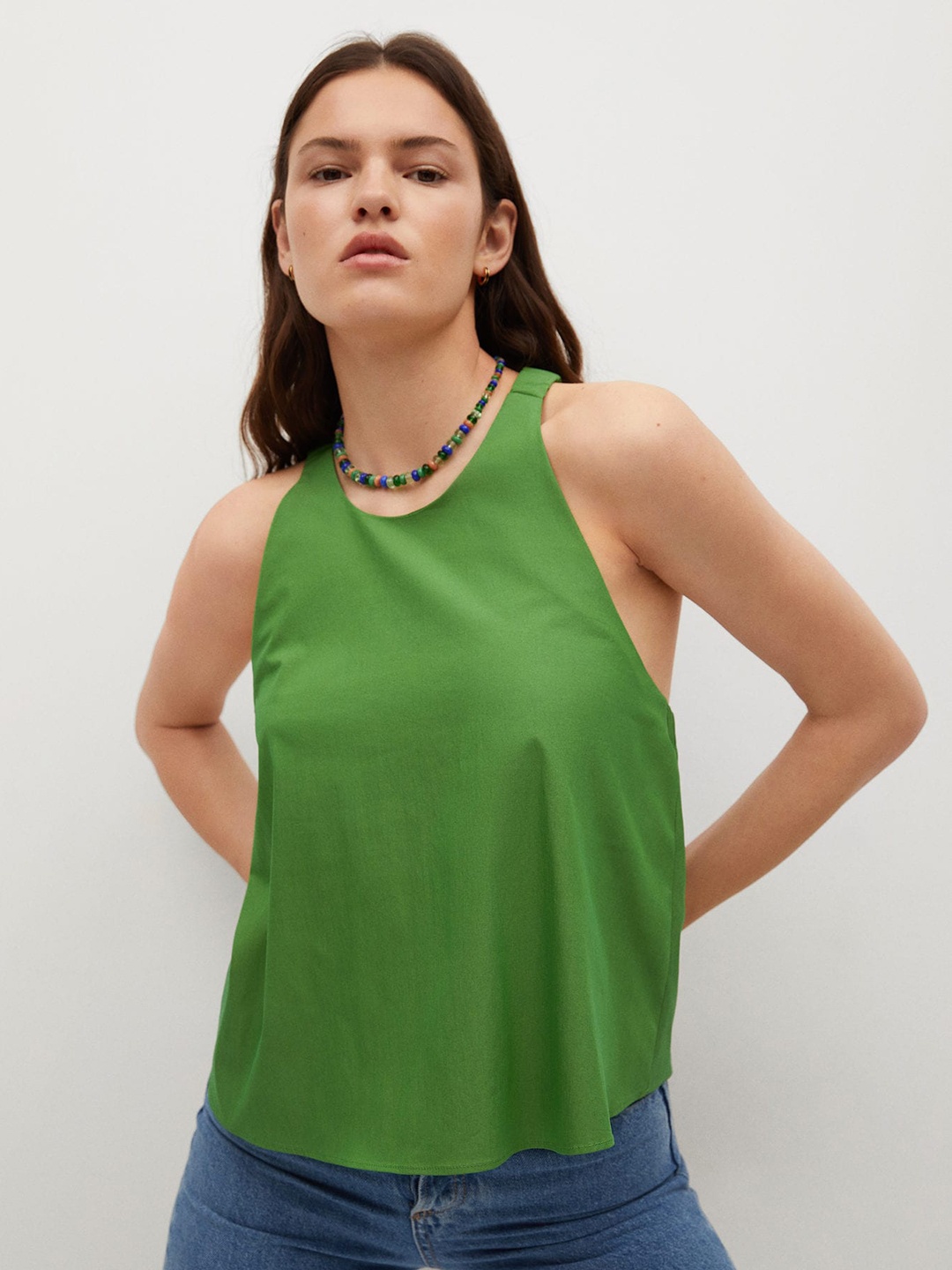 

MANGO Women Green Solid Sustainable A-Line Top
