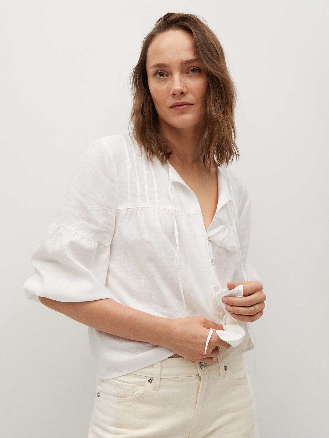 

MANGO White Sustainable Tie-Up Neck Top