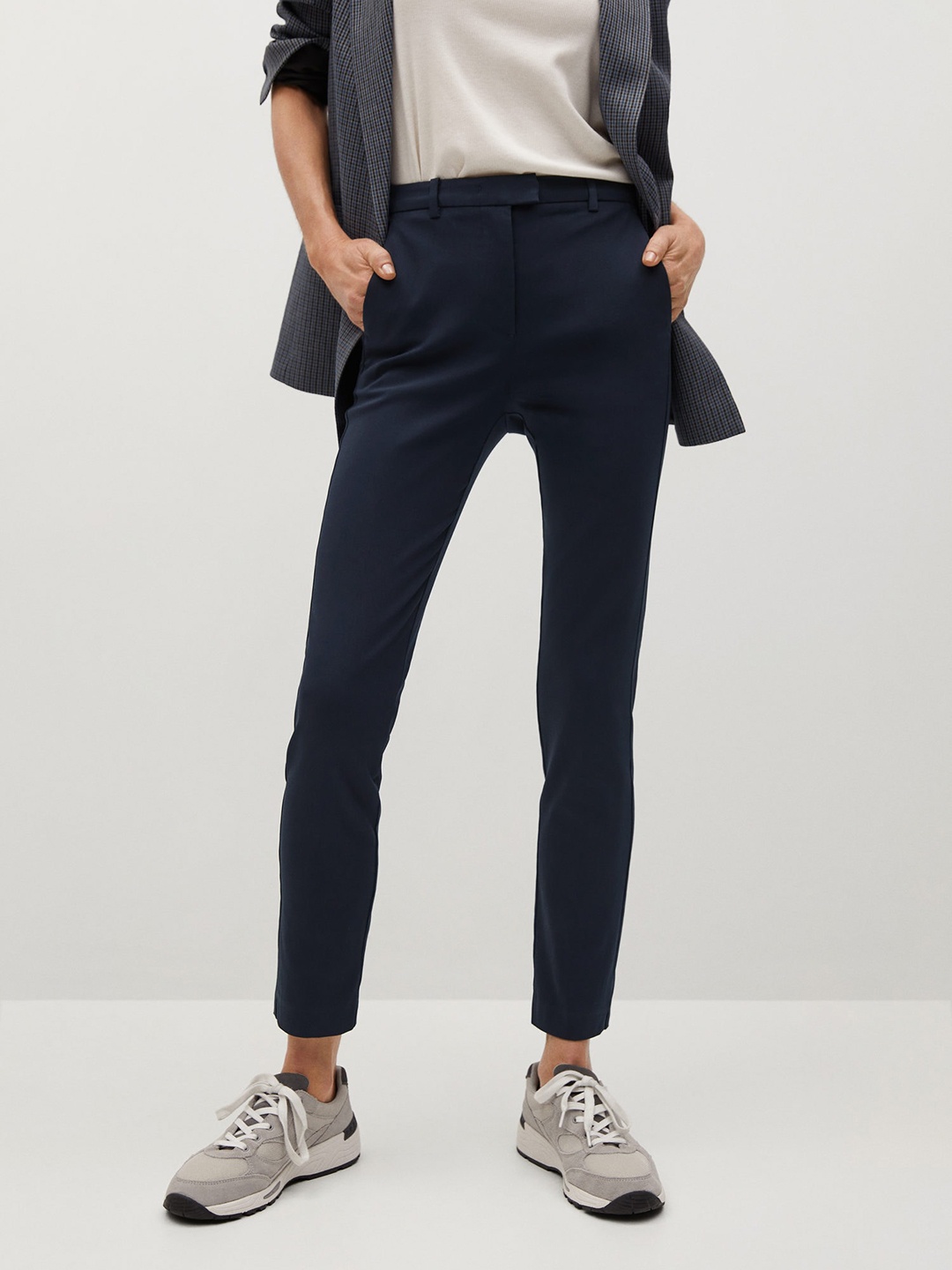 

MANGO Women Navy Blue Skinny Fit Solid Trousers