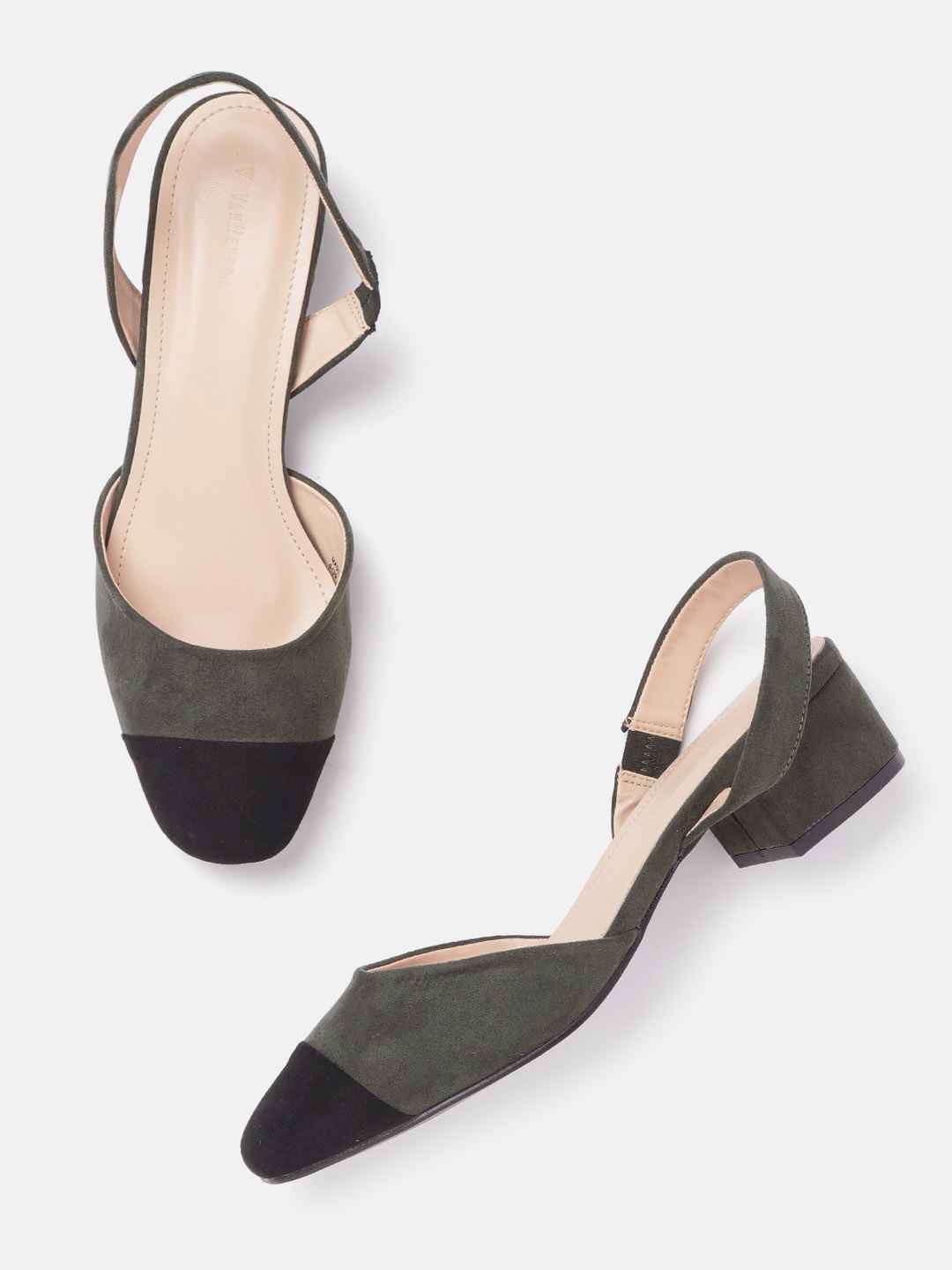 

Van Heusen Woman Olive Green & Black Colourblocked Suede Finish Pumps