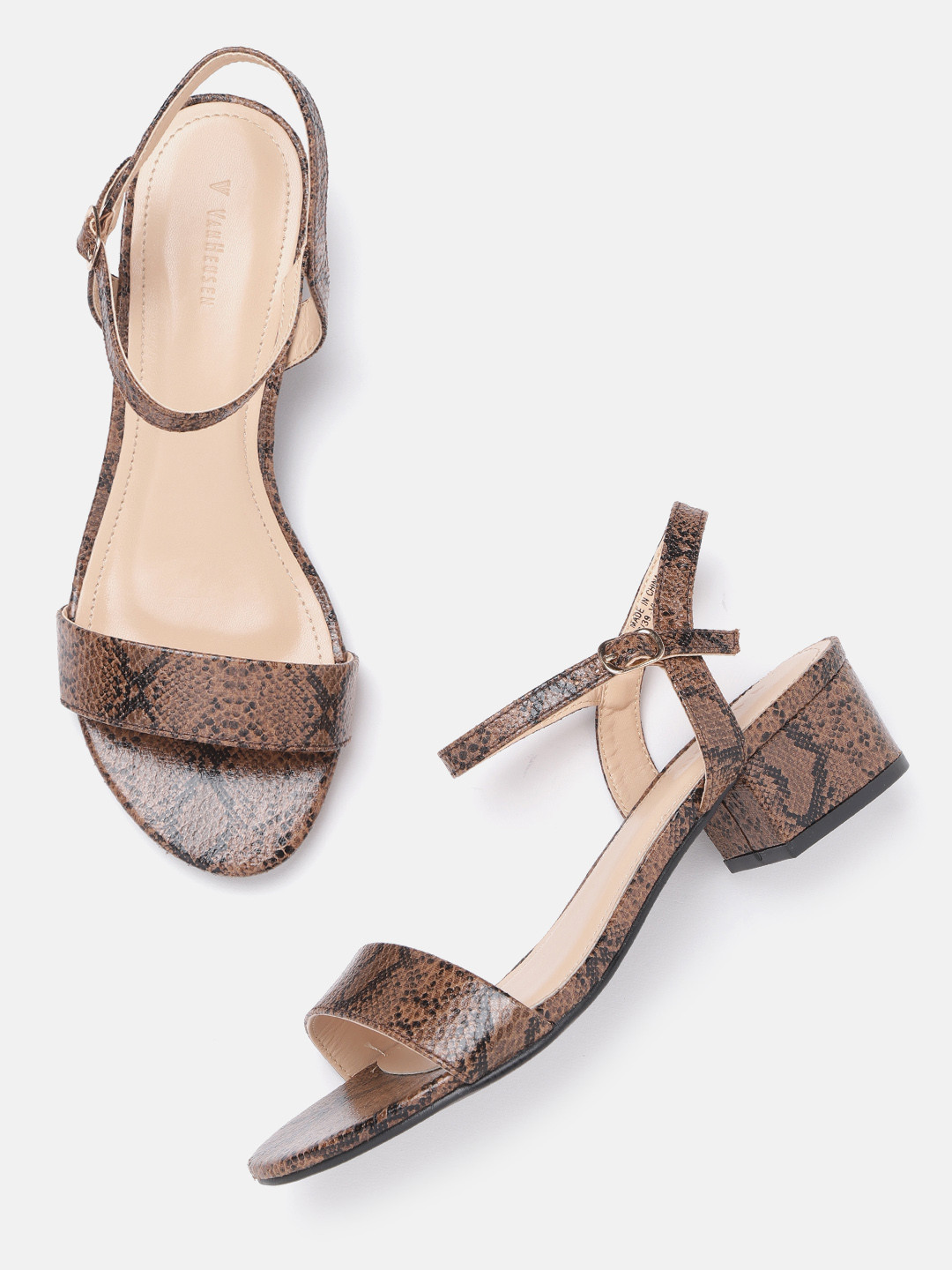 

Van Heusen Woman Brown & Black Snakeskin Textured Block Heels