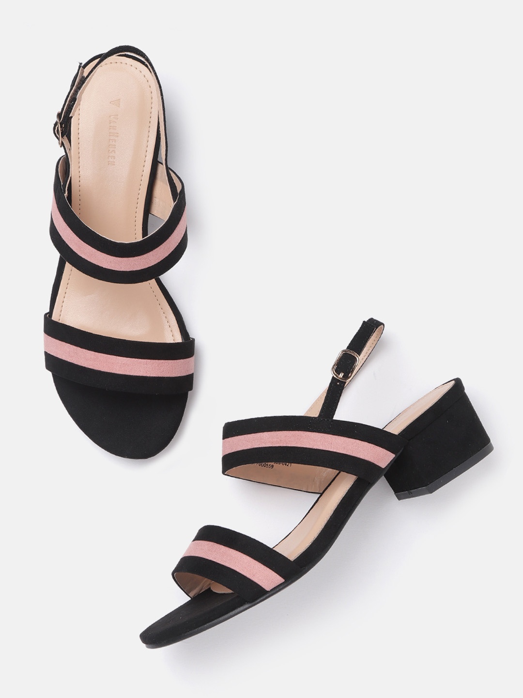 

Van Heusen Woman Black & Pink Striped Block Heels