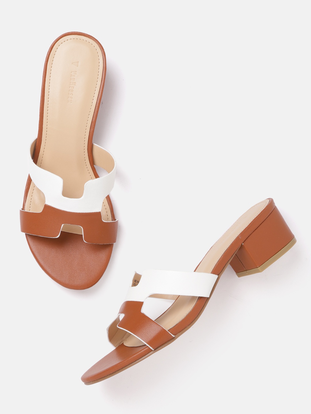 

Van Heusen Woman Tan Brown & White Colourblocked Block Heels