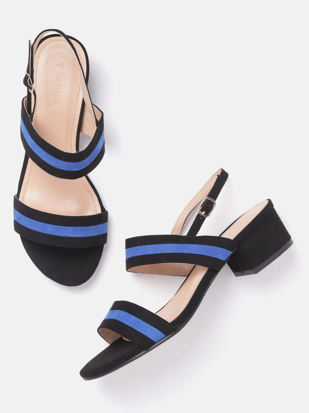 

Van Heusen Woman Black & Blue Striped Block Heels