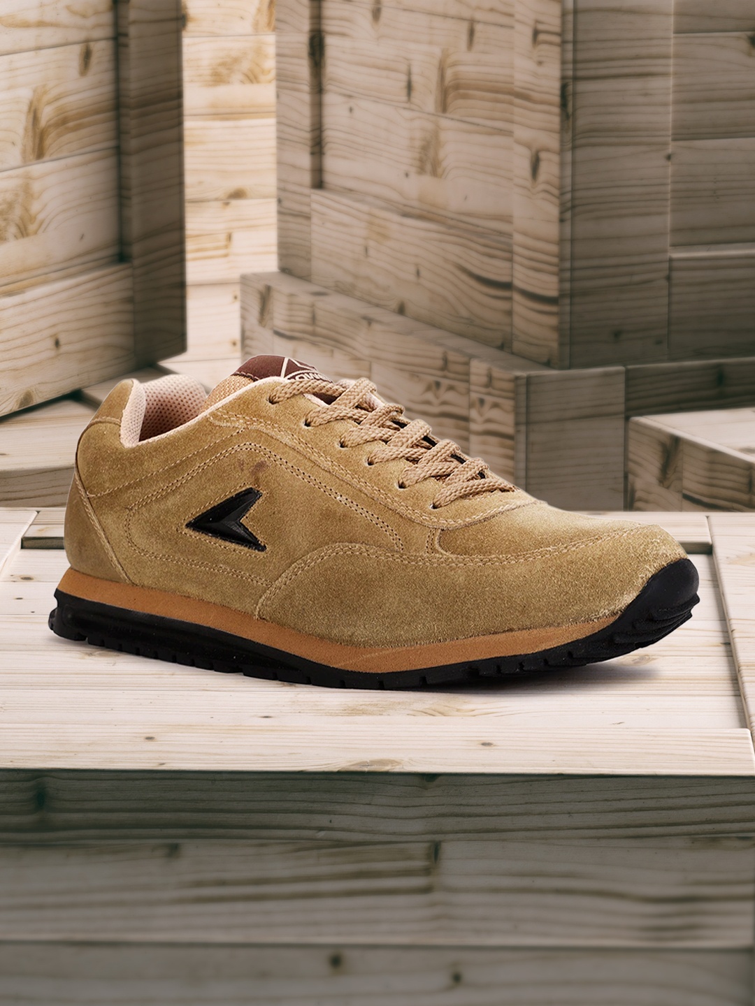 

Power Men Beige Leather Running Non-Marking Shoes