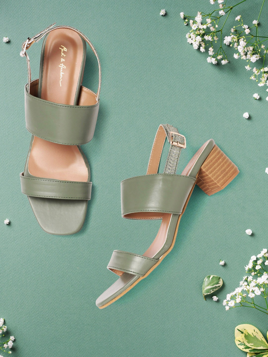 

Mast & Harbour Women Olive Green Solid Block Heels