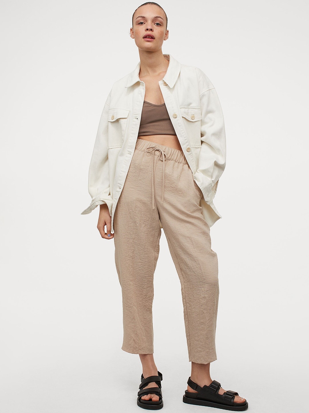

H&M Women Beige Ankle-Length Trousers