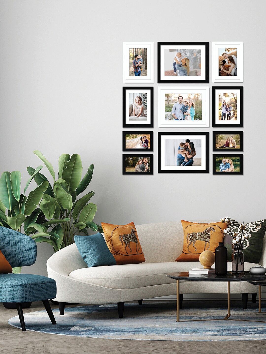 

RANDOM Set Of 11 Black & White Solid Individual Wall Photo Frames