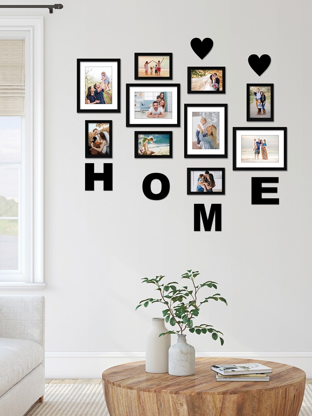 

RANDOM Set Of 10 Black Solid Individual Photo Frames With Home & Heart Plaque