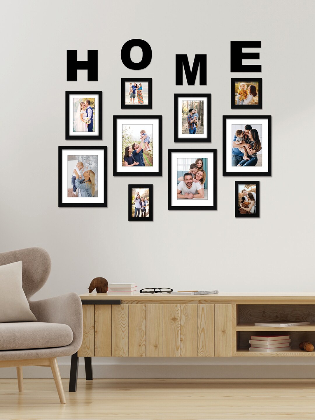 

RANDOM Set Of 10 Black Solid Individual Wall Photo Frames With Home Plaque