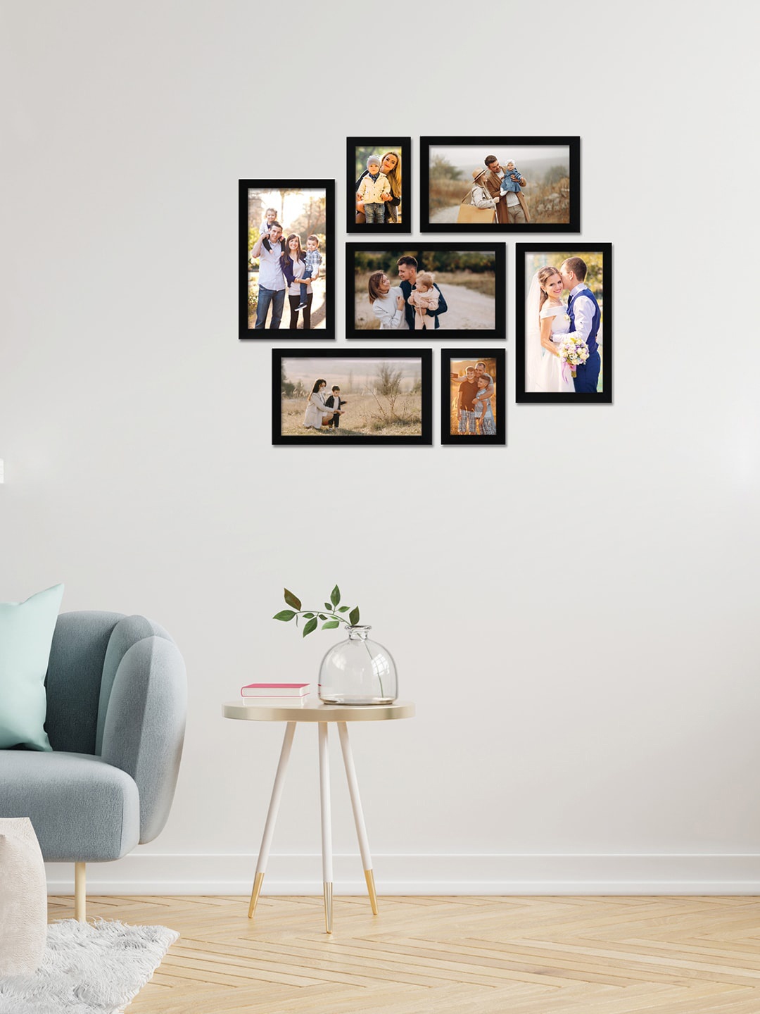 

RANDOM Set Of 7 Black Solid Individual Wall Photo Frames