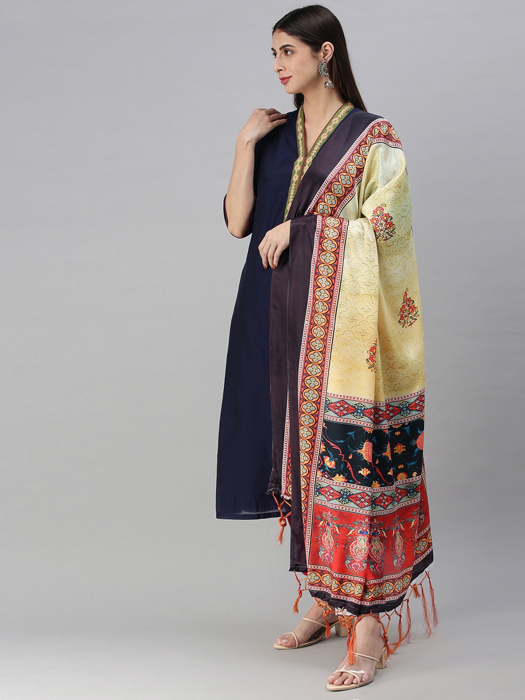 

flaher Beige & Coral Pink Printed Art Silk Dupatta