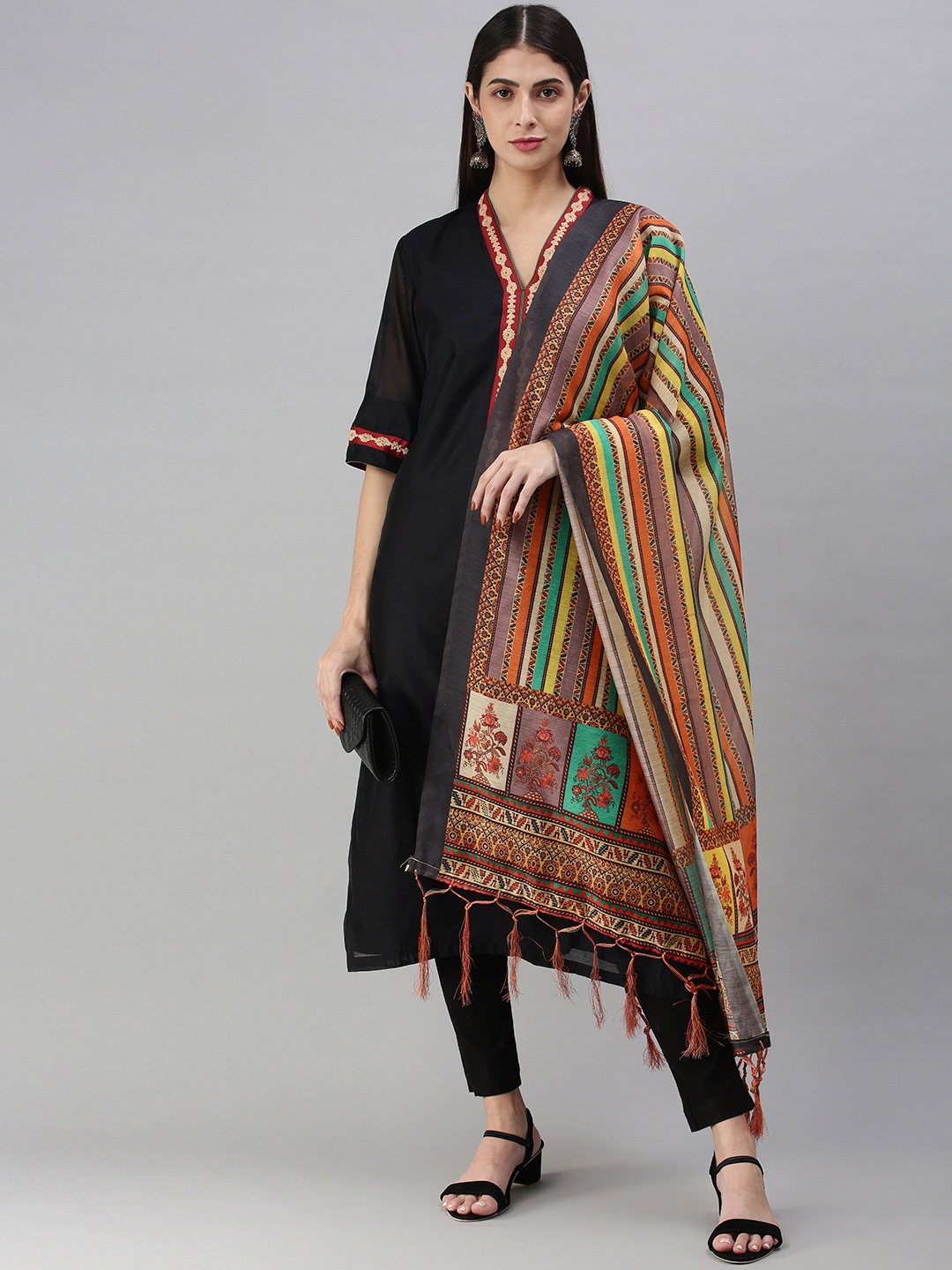 

flaher Multicoloured Striped Cotton Silk Dupatta, Multi