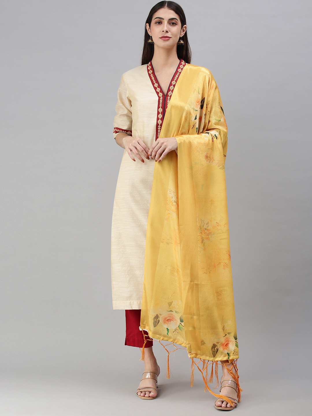 

flaher Yellow Printed Art Silk Dupatta