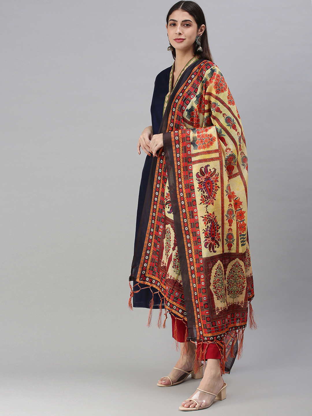 

flaher Multicoloured Printed Cotton Silk Block Print Dupatta, Multi