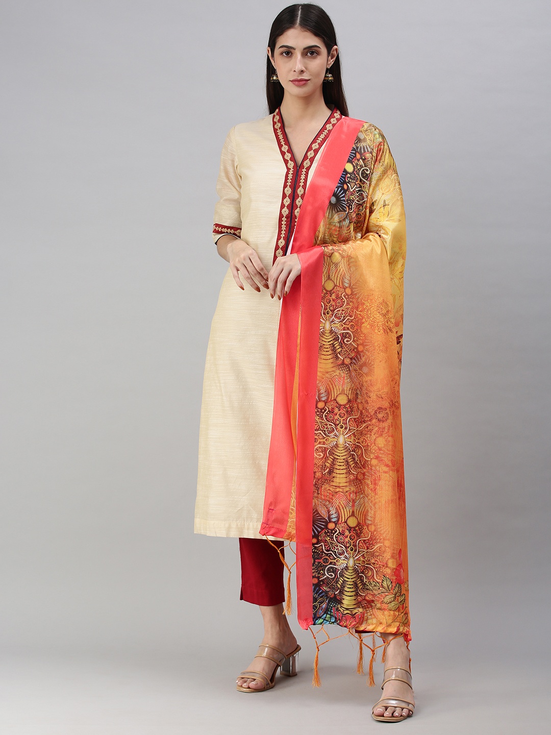 

flaher Yellow & Black Printed Art Silk Block Print Dupatta
