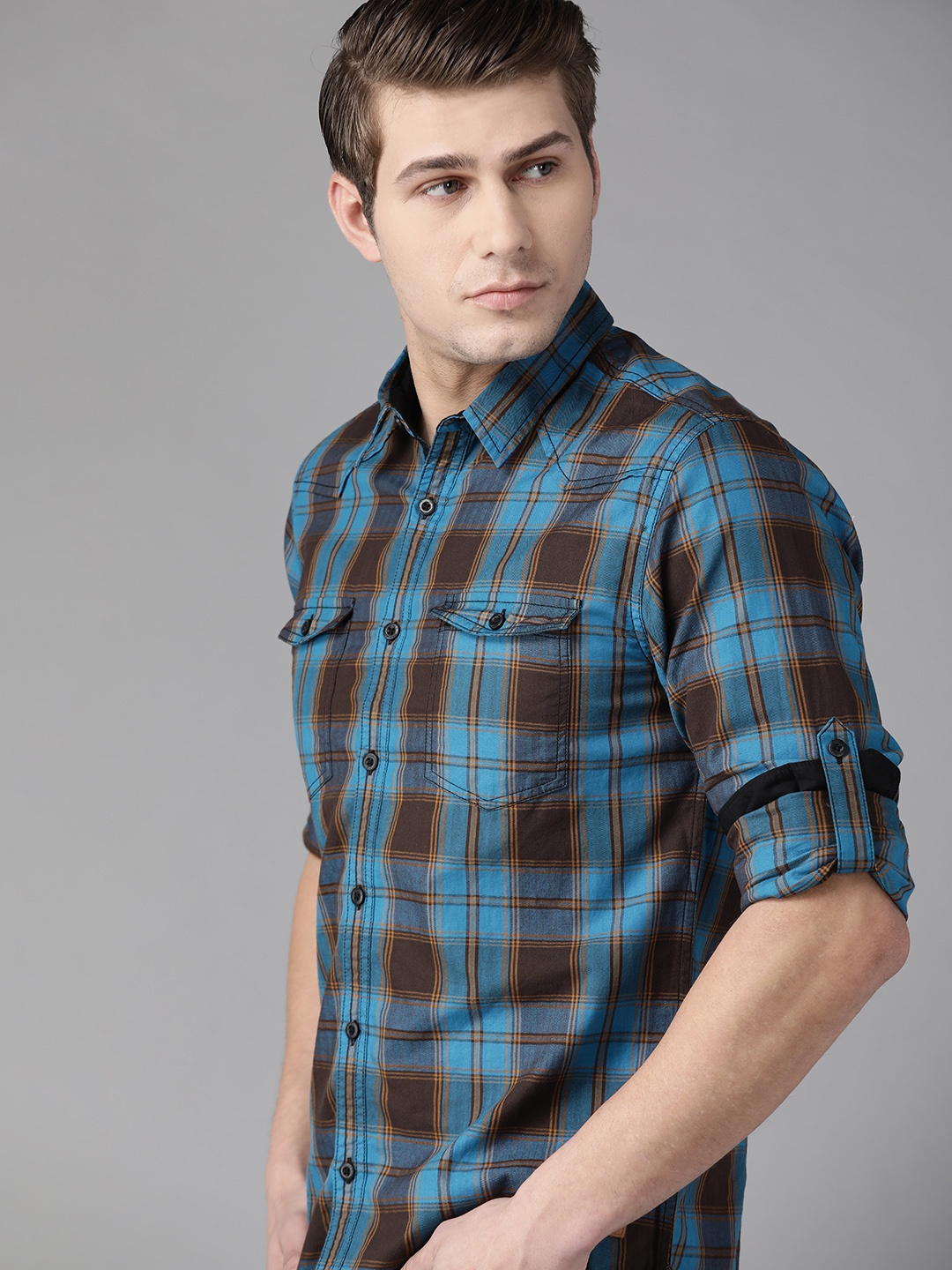 

Roadster Men Blue & Brown Tartan Checked Casual Shirt