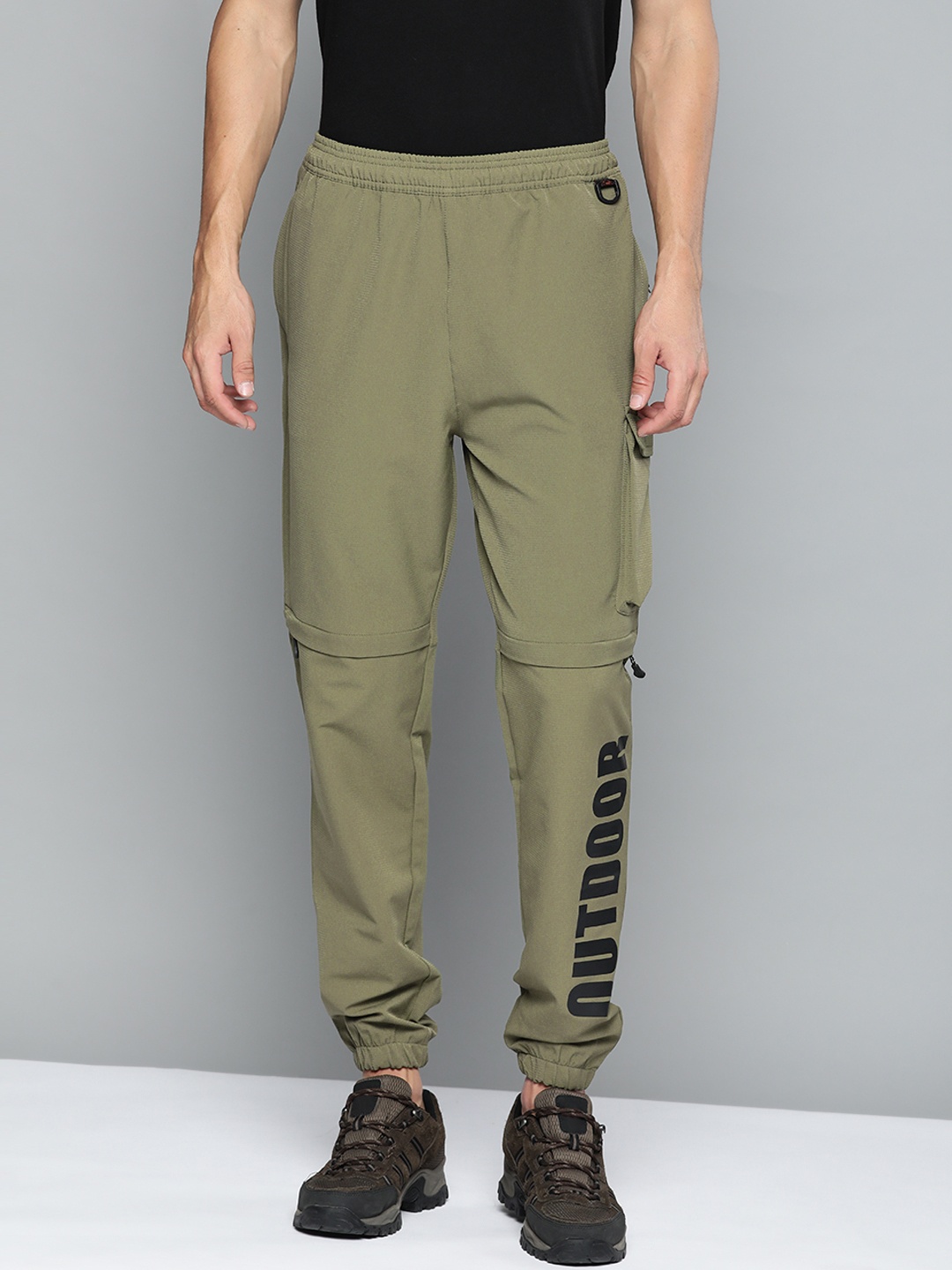 

HRX By Hrithik Roshan Outdoor Men Winter Moss Lycra Typography Track Pants, Olive