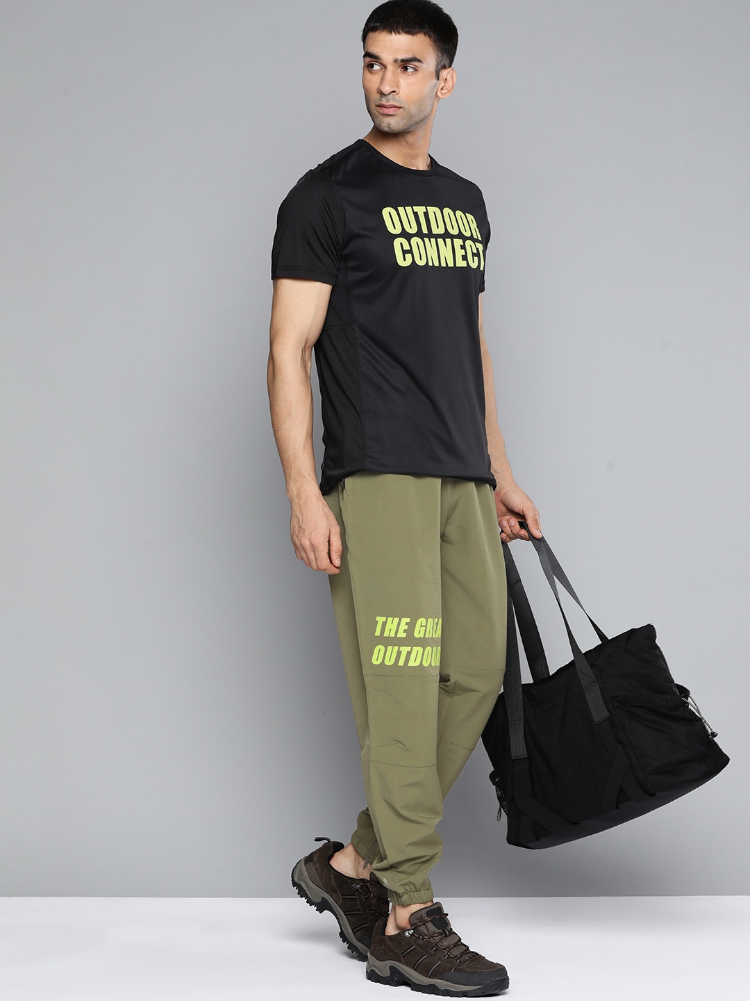 

HRX By Hrithik Roshan Outdoor Men Winter Moss Lycra Typography Trackpants, Olive