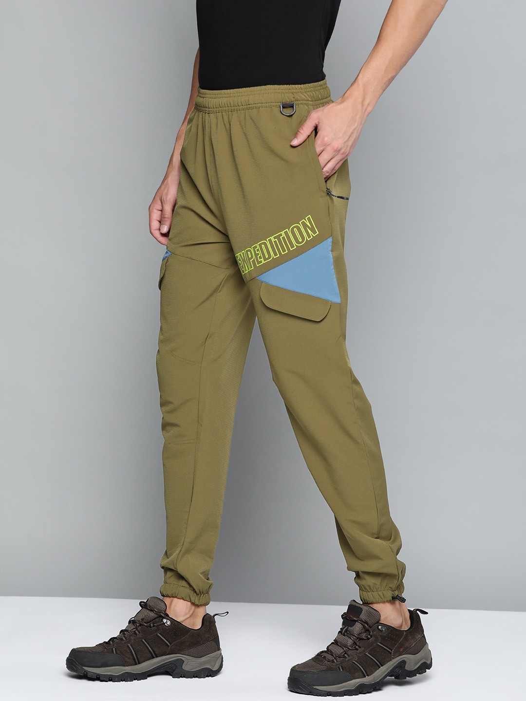

HRX By Hrithik Roshan Outdoor Men Uniform Green Lycra Typography Track Pants, Olive