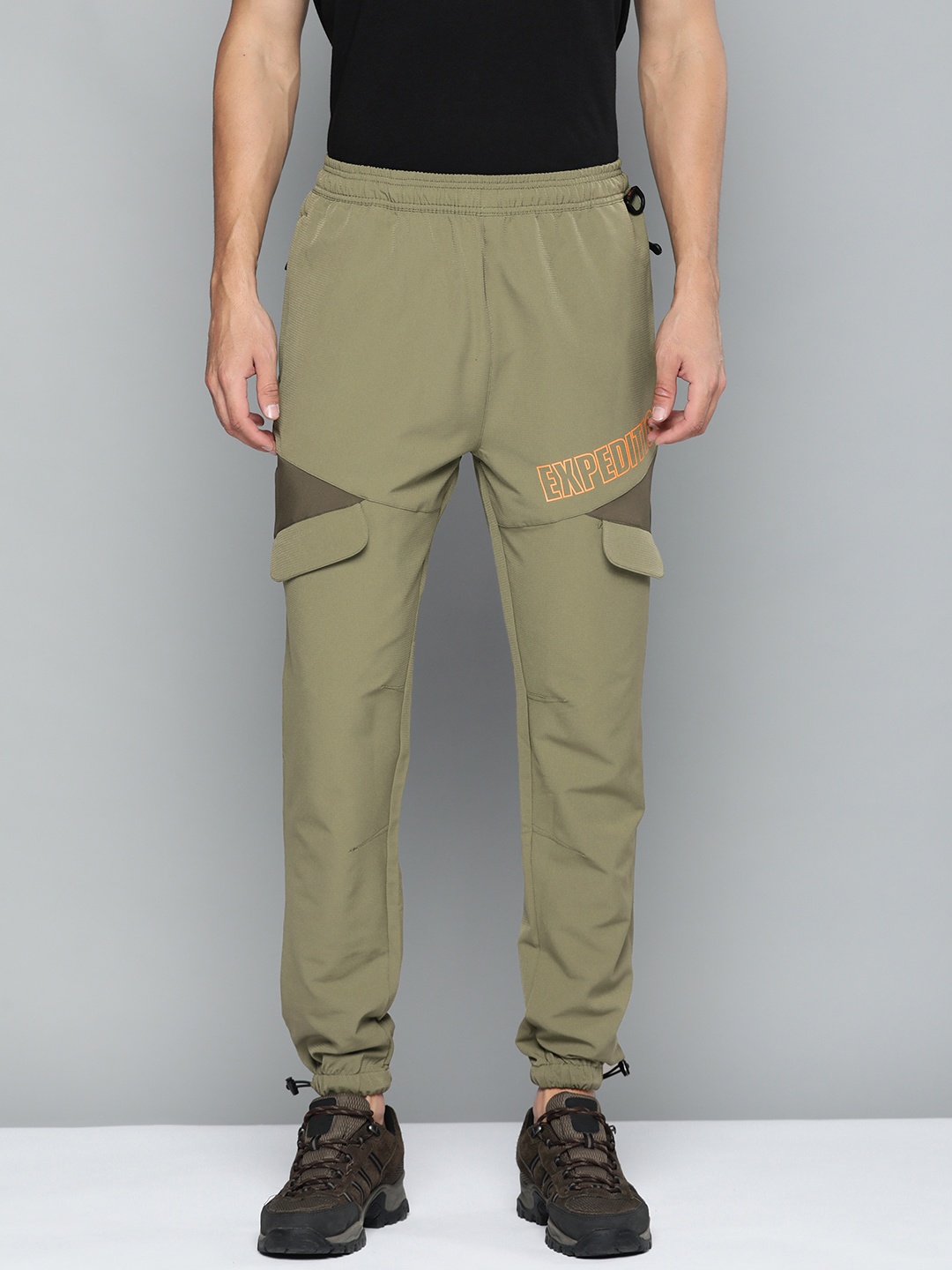 

HRX By Hrithik Roshan Outdoor Men Winter Moss Lycra Typography Track Pants, Olive
