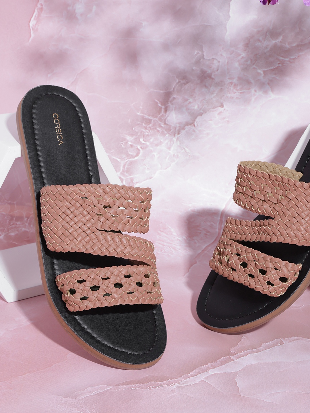 

CORSICA Women Dusty Pink Basketweave Open Toe Flats