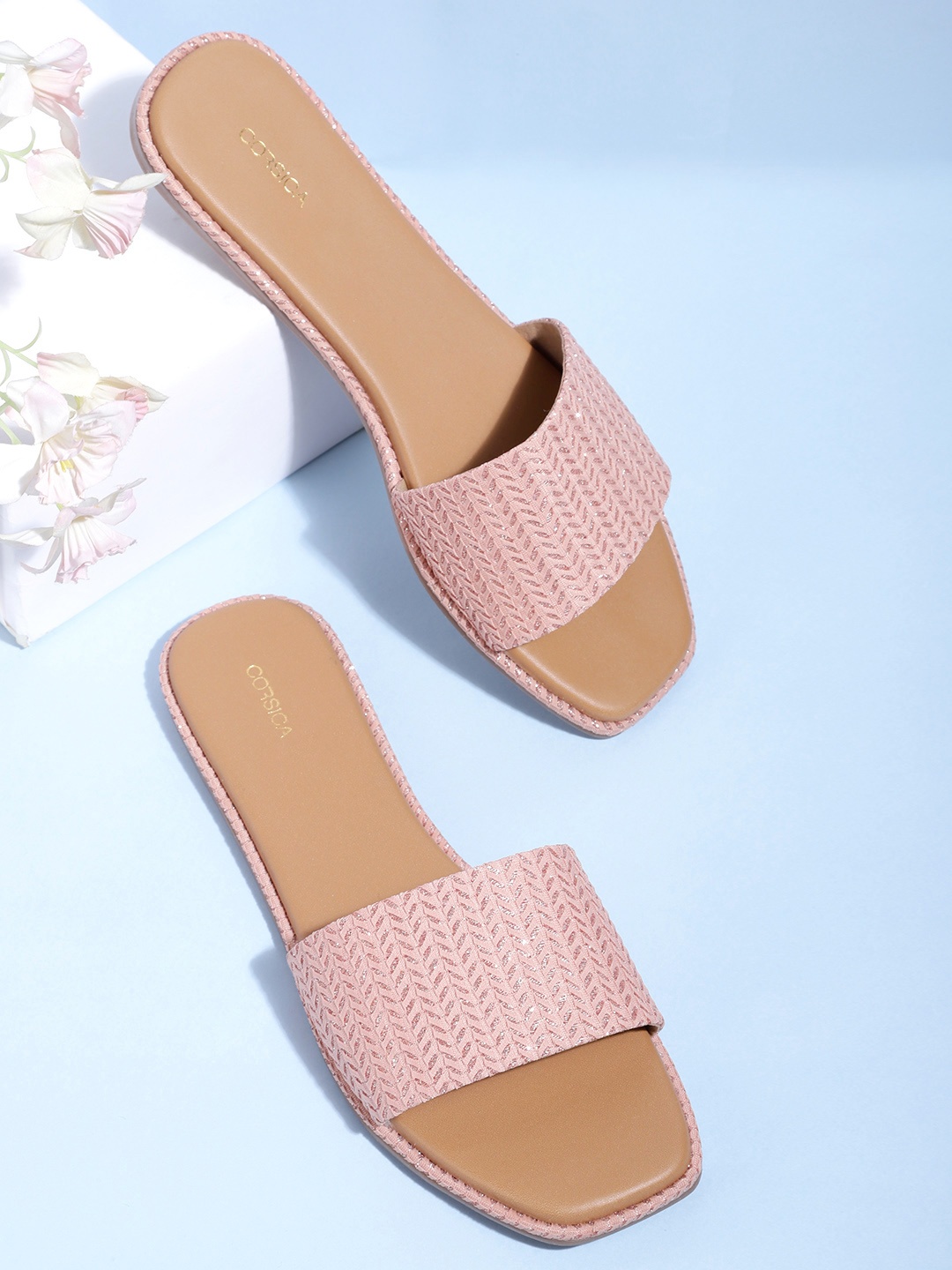

CORSICA Women Peach-Coloured Woven Design Open Toe Flats